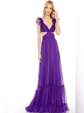 Mac Duggal Purple Satin Chiffon Gown Size 2 ✨ Luxe Wedding Guest Glam